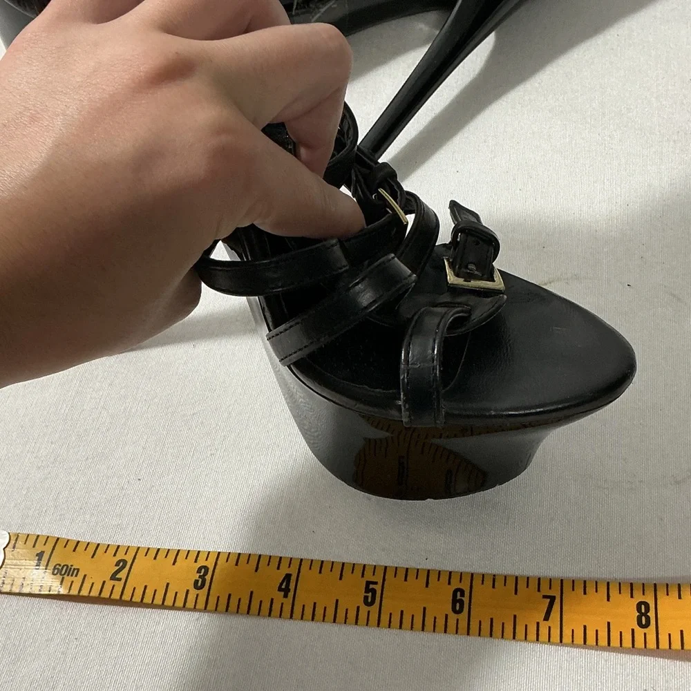 FRH Black Strappy Gladiator Platform Stiletto Heels